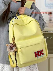 Unisex Backpack, Light Gray Soft Nylon With Letter Embroidery, Large Capacity Lightweight Storage, Suitable For School, Street, Daily Outings - Multicolor - View 5