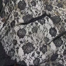 1pc Heavy Duty Rose Lace Mesh Fabric, 3D Embroidered Handmade DIY Mesh Cloth - Black - View 1