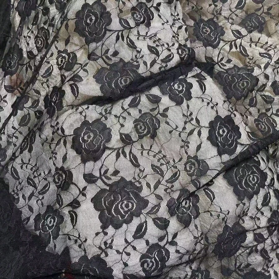 1pc Heavy Duty Rose Lace Mesh Fabric, 3D Embroidered Handmade DIY Mesh Cloth - Black - View 1