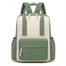 Personalized Large Capacity Backpack For Girl, Stylish Color Block Travel Backpack With Front Pocket And Side Pockets, Lightweight Casual Daypack, Multi Compartment Storage Bag For Work, Commute, Shopping, Outdoor Travel And Daily Use - Multicolor - View 11