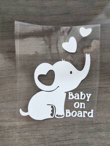 1 pieza Pegatina reflectante plateada blanca con patrón de corazón de elefante para bebé a bordo, decoración de vidrio de ventana trasera, pegatina de advertencia de bebé para coche - Blanco - Ver 9