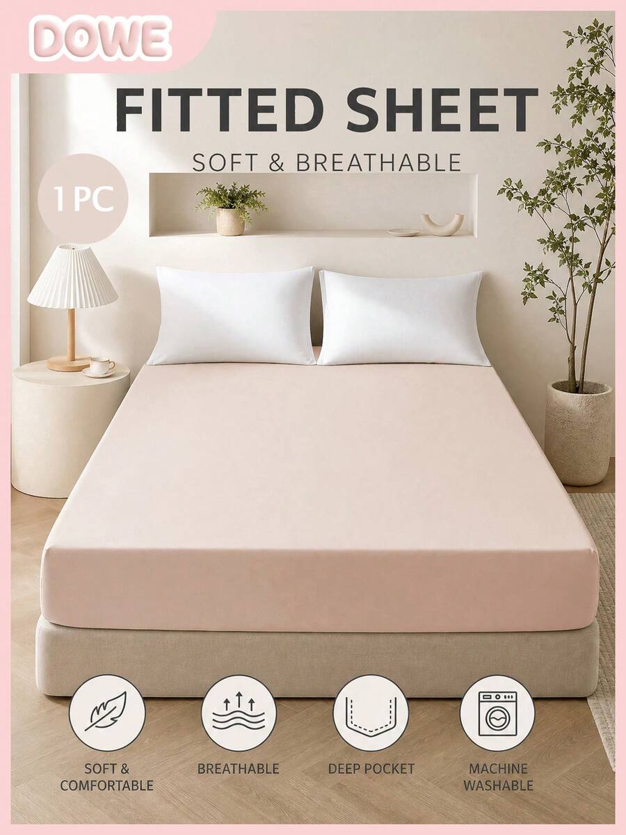 1pc Solid Color 25cm Deep Pocket Fitted Sheet, Soft Breathable Mattress Protector, Suitable For All Bed Sizes, Dorm Home Bedding Decor - Baby Pink - View 1
