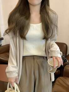 Jaket Sweater Rajut Kasual Lengan Panjang Warna Polos Gaya Korea untuk Wanita di Awal Musim Semi, Santai dan Serbaguna - Aprikot - View 4