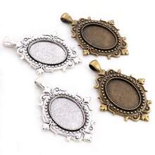 4pcs 18x25mm Inner Size Antuique Oval Pendant Cabochons Blank Base Setting Bezel Tray DIY Jewelry Making Accessories - Pendant Cabochon Base - View 4