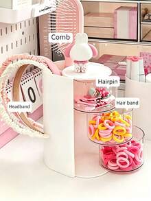 1pc Rotating Hair Accessory Storage Box - Multi-Functional Desktop Organizer, Suitable For Makeup Brushes, Combs, Hair Clips, Hair Ties, Hair Claws And Jewelry, Perfect For Vanity And Bathroom, Ideal Gift For Women And Girls, Back To School Storage Essential - Multicolor - View 2