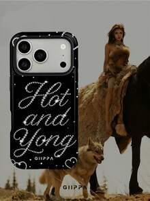 GIIPPA 1pc Black Background With English Slogan And Heart Pattern Design, Phone 17 Pro Max Phone Case, Compatible With Phone 16 Pro Max, 15 Pro Max, 14 Pro Max, Korean Style High-End Fashion Fun Phone Case, Compatible With 11/12/13/14/15/16 Pro Max Plus, Elegant Design Suitable For Men And Women, Perfect Gift For Girlfriend On Christmas, Valentine's Day, Easter, Wedding Season And Birthday! - Multicolor - View 7