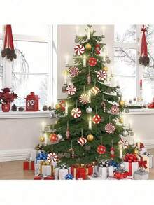 12 Peças Decorações de Doces Vermelhos e Brancos de Natal, Conjunto de Decoração de Árvore de Natal, Enfeites de Bengala de Doces e Bolas de Madeira, Guirlanda de Festa de Natal e Acessórios de Lareira, Decorações Penduradas de Ano Novo, Adequado para Decoração Doméstica e Uso de Natal, Decorações de Natal de Inverno, Presentes de Natal para Casa, Decoração de Natal, Decorações Penduradas no Quintal, Decoração Doméstica, Pingente de Boneco de Papai Noel, Suprimentos de Artesanato de Festa de Feriado, Decorações de Lareira, Decoração de Guirlanda Pendurada, Enfeites Pendurados de Decoração Doméstica, Lembrancinhas de Festa, Suprimentos de Halloween, Decorações de Halloween - A - Visão 3