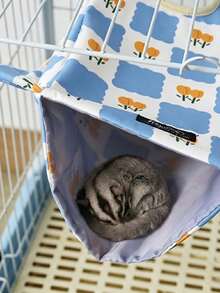 1pc Double-Layer Floral Pattern Ferret Hammock, Blue Sugar Glider Hanging Sleeping Bag, Waterproof Tunnel Nest, Hiding Place, Breathable, Multi-Opening, With Hooks, Cage Accessory, Suitable For Rabbits, Hamsters, Small Pets, Hamster Supplies - A - View 6