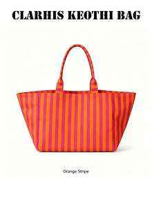 Tas Tote Kanvas Garis Vertikal Blok Warna, Pilihan Warna Beragam, Tas Bahu Genggam Kapasitas Besar untuk Belanja Sehari-hari dan Perjalanan Pantai - MultiWarna - View 9