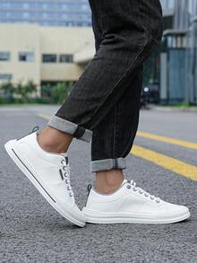Flipark 新款時尚春季休閒運動鞋，男士輕量透氣多功能運動鞋，適合四季穿著，通用尺寸男士低筒素色休閒滑板鞋，適合四季戶外行走、徒步、慢跑 - 淺灰色 - 查看 4