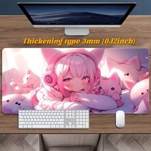 Features A Pink-Themed Anime Girl Design; Suitable For Use As A Large Mouse Pad, Keyboard Mat, Or Non-Slip Home/Office Desk Mat. It Utilizes High-Definition Color Printing, Is Designed Specifically For Esports Gaming, And Features Durable Stitched Ed - Mouse Pad - View 8