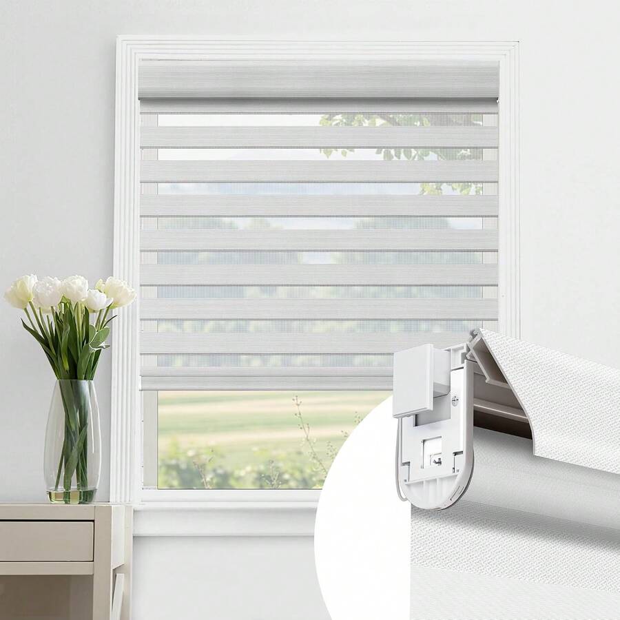 No Drill No Tools Cordless Zebra Blinds, Renter Friendly, Dual Layer Shades For Indoor Windows, Easy To Install Thermal Insulated Privacy Variant 1 - None - View 1