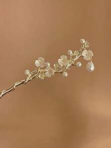花朵與仿珍珠裝飾髮夾 優雅髮飾 髮髻造型髮夾 髮髻製作髮飾 造型髮針 珍珠髮飾 女款 度假穿搭 婚禮用品 頭飾 - 金色 - 查看 2