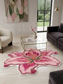 1pc Lily Shaped Velvet Carpet, Soft Plush, Room Decor, Home Supplies, Indoor Doormat, Living Room Rug, Kitchen Mat, Bedroom Carpet, Bathroom Mat, Home Decoration, Bedroom Decor, Bathroom Decor, Wear-Resistant, Noise-Reducing, Skin-Friendly Soft, Easy To Clean - Pink - View 6