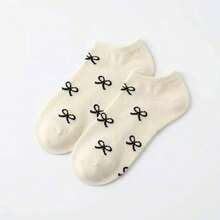 5Pairs Women's Sweet Bow Knot Simple Boat Socks, Invisible Socks, Casual Socks, Non-Slip Socks, Suitable For Daily Wear And Travel, Spring/Autumn/Summ - Multicolor - View 9