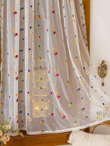 1pc Beige Rose Pattern Lace Curtain Valance, Short Curtain, Coffee Curtain, Vintage Pastoral Romantic Style, Semi-Transparent, Polyester Fiber Material, Suitable For Bedroom, Room, Living Room, Kitchen, Office, Cafe And Home Decor - Multicolor - View 2