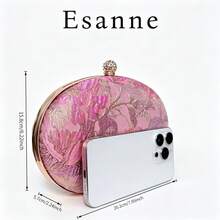 Modische Abend-Clutch, rosa Blumen-Jacquard Hartschalen-Clutch für Damen, goldene Kette Schultergurt, abnehmbare Umhängetasche, geeignet für Hochzeiten, Bälle, Feiertagspartys und andere Anlässe - Heißes Pink - Übersicht 9