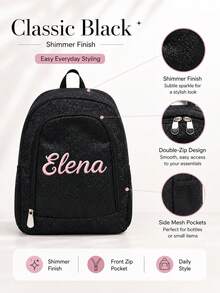(Custom Embroidery) Fashionable Large Capacity Student Backpack, Nylon Zipper Closure Design, Front Pocket, Versatile Backpack For Middle School And College Students, Outdoor Travel And Commute Bag, Suitable For Daily Use And As A Gift For Family - Multicolor - View 2
