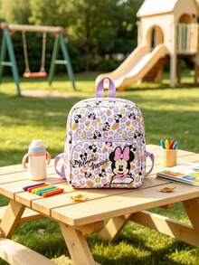 Disney 1pc Minnie Mouse Patch Mini Backpack, Colorful Leopard Print School Daypack, Multi-Pocket Casual Rucksack, Suitable For Girls/Students/Teenagers/Young People/Fans, Perfect For Back To School/Daily Outings/Shopping - Multicolor - View 12