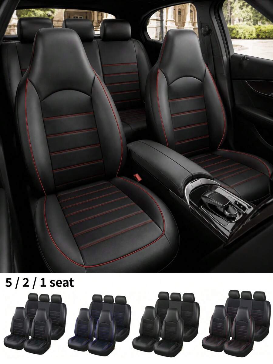 5-Seater/2-Seater/1-Seater Classic Universal PU Leather Front Car Seat Covers, Full Coverage PU Leather Front Seat Covers, High Back Bucket Seat Covers - Suitable For Most Cars