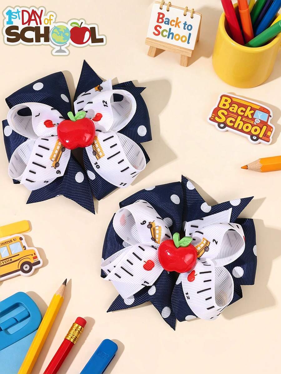 2pcs Back To School Hair Bows For Girls Rule Printed Alligator Clips Cute Student Hairpins School Season Hair Clips Teens Hair Accessories - Multicolor - View 1