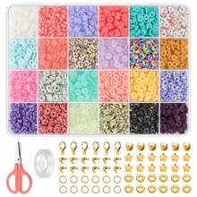 24-Grid Soft Clay Beaded Bracelet Making Kit For Beginners, Friendship School Style Polymer Clay Beaded Bracelet Jewelry Making Kit With Accessories, DIY Craft Gift Including (String + Scissors + Accessories) - 24-grid Polymer Clay Kit (Wire + Scissors + Accessories) - View 1