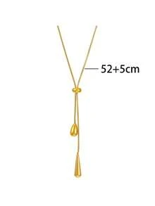1pc Stainless Steel Water Drop & Heart Pendant Long Adjustable Necklace, Suitable For Daily Wear - Gold - View 6