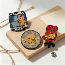 1 Pc Of Funny Home Orange Cat Enamel Brooch Monitoring Window Office Chair Cute Cat Clothing Pin Canvas Bag Decoration - Multicolor - View 2