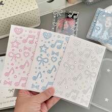 Back To School 3pcs Pearl Rhinestone Stickers Heart Music Note Star Self-Adhesive Crystal Gem Stickers Aesthetic Pastel Decals For Goo Card Journal Scrapbook Phone Case Photo Frame DIY Crafts Makeup Nail Decor Party Supplies Heart Stickers - Multicolor - View 4