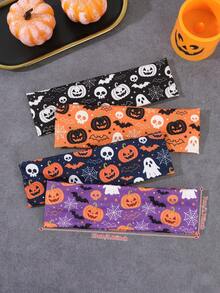 4 Stücke/1 Stück Stücke/ Halloween breite Haarreifen Set Kürbis Schädel Geist Fledermaus Muster elastische rutschfeste Haarbänder Feiertagsparty Dekoration Haarwickel tägliches Haaraccessoire - Verschiedenfarbig - Übersicht 7