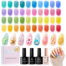 Beetles 20 Colors 7.5ML Neon Jelly Gel Nail Polish Set, Summer Collection, Pink, Red, Blue, Green, Yellow & Orange Sheer Soak Off UV LED Gel Polish With Base, Glossy & Matte Top Coat - 20 Colors Neon Jelly - 查看 1