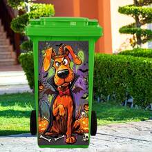 1Pc Halloween Dog Vampire Trash Can Sticker Self-Adhesive Cartoon Decal For Front Porch Garbage Bin Outdoor Autumn Fall Party Home Decor - Multicolor - View 4