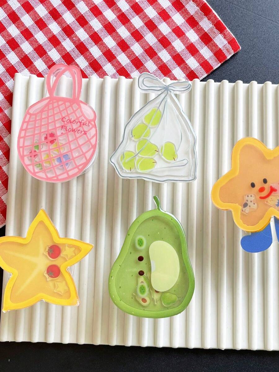 1pc INS Rocking Star Fruit Acrylic Resin Phone Stand, Desktop Foldable Portable Airbag Phone Holder Compatible With Android & Apple 11 Pro Max/12 Pro Max/13 Pro Max/14 Pro Max/15 Pro Max/16 Pro Max/17 Pro Max - Multicolor - View 1