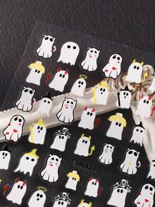 SWEET TREND 3D Cartoon Ghost Nail Stickers 2pcs White Colorful Cute Halloween Ghost Spooky Heart Design DIY Y2K Kawaii Autumn Winter Festival Self-Adhesive Salon Decals Nail Art Decoration Nail Supplies For Women And Girls Gift - Multicolor - View 6