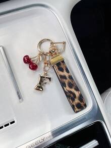 26 Letters To Choose From, Keychain Pendant, Creative Cherry Pendant, Leopard Print Pattern Key Strap, Car Keychain Pendant, Bag Decoration Pendant, Personalized Fashionable Key Matching. Key Accessories, Car Remote Control Decoration Pendant, Holiday Gift. - Letter - View 10