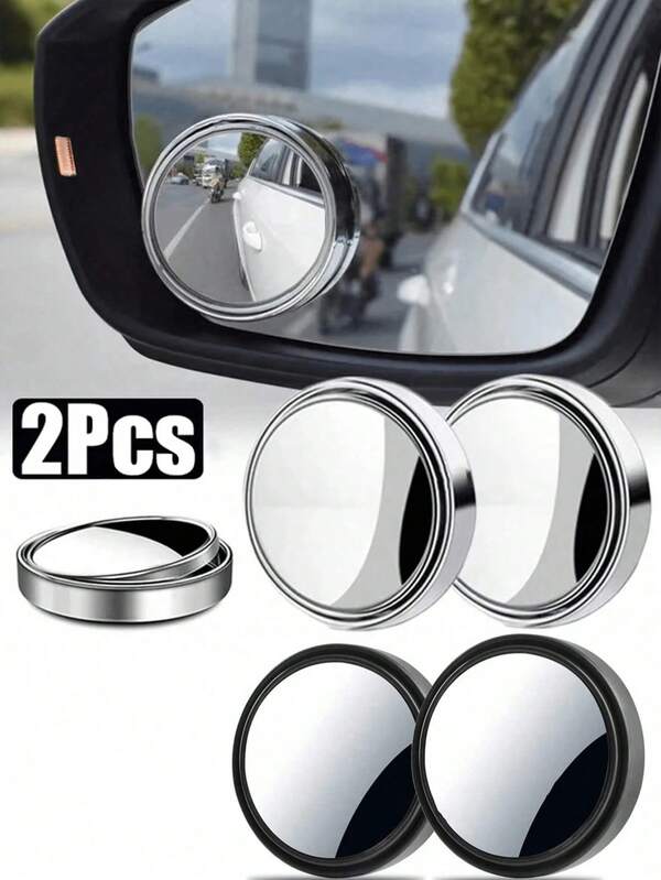 2 piezas Espejo de punto ciego ajustable 360° Espejo retrovisor auxiliar convexo con marco redondo Espejo de gran angular Adecuado para espejo retrovisor de coche