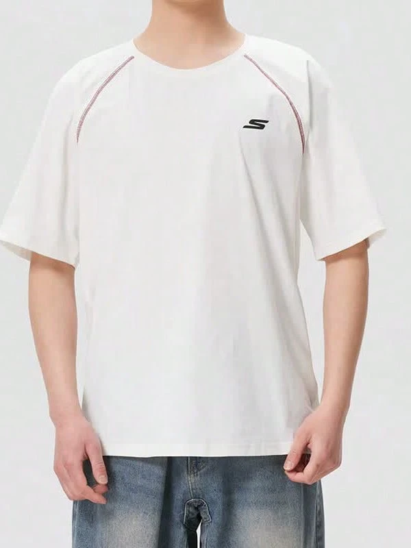 Skechers Men's Contrast Stitch Raglan Cooling Quick-Dry Crew Neck Short Sleeve T-Shirt - White - View 1