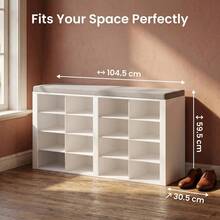 HaluPeit 16 Grid Efficient Storage Shoe Changing Stool Shoe Cabinet, Open Grid Design, Adjustable Shelves, Retro/White Color - White - View 6