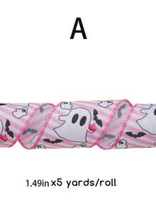 Pink Halloween String Ribbon 2 Rolls 1.47in Wide Total Length 10 Yards Soft Pink Style Girl's Style Halloween Ghost String Ribbon Creative Handmade Material Ribbon Bow. - Pink Halloween Ribbon - View 10