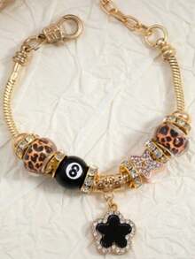 1pc Fashion Rhinestone Beaded Pendant Bracelet, Bowknot Five-Petal Flower Star Multi-Element Cross Pendant Girls Bracelet - A - View 3