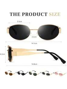 1 Pair Oval Metal Frame Glasses, Fashionable And Versatile, Suitable For Daily Outings, Beach Vacations, Street Photography, Also Perfect For Summer Seaside Trips, Outdoor Activities And Travel - Multicolor - View 4