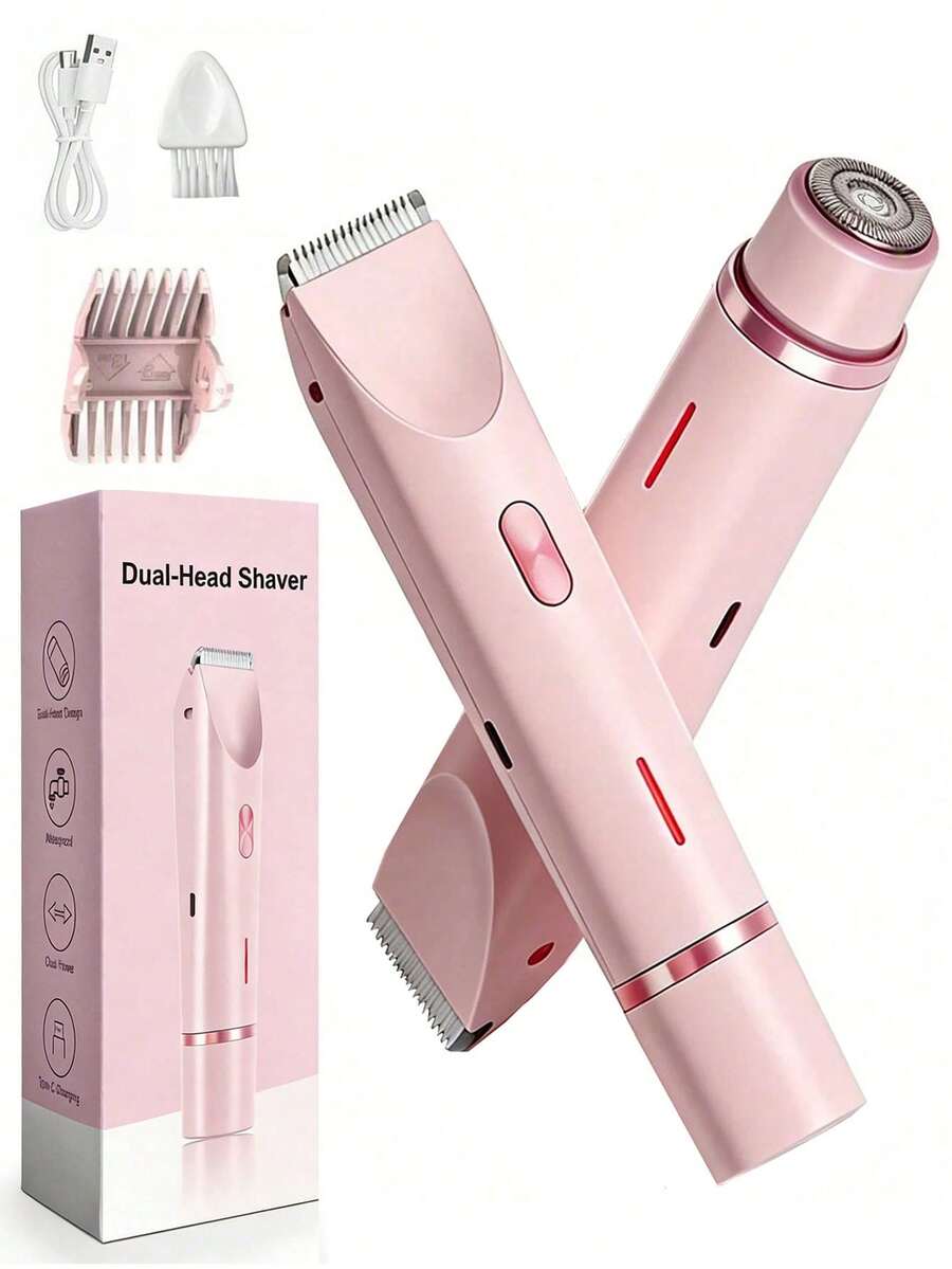 二合一女士比基尼修剪器，双头女士脱毛修剪器，配备陶瓷刀片和Type-C充电接口，适用于女性私密部位、腋下、腿部、手臂、面部等部位的电动剃须刀，节日礼物