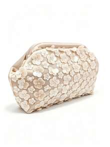 Tidet Ever Champagne 3D Floral Sequin Mesh Shell Clutch Bag, Luxury Evening Bag For Women, Suitable For Prom, Bridesmaid, Wedding Guest And Formal Party Occasions - View 3