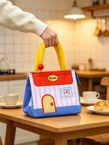 1pc/6pcs Back‑To‑Season Cute House‑Print Lunch Tote Bag, Soft Comfortable Hand‑Strap, Zipper Closure, Spacious Interior For Meals & Tableware, Lovely Color‑Matching Design, Ideal For Office, Picnic And Daily Outings - Multicolor - View 9