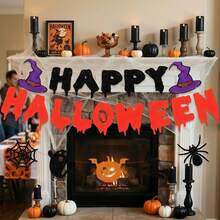 3pcs Halloween Hanging Banner Decoration, Happy Halloween Garland With Witch Hat, Ghost, Spider Web, Pumpkin And Bat Patterns, Scary Party Supplies, Suitable For Home Door Wall Window Decoration, Cute Horror Theme Indoor Outdoor Holiday Decoration Accessories - View 2