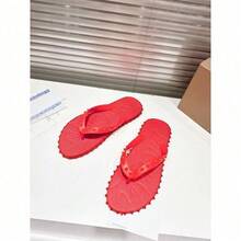 CL Explosion Red Rivet Sole Non-Slip Flat Heel Clip Foot Beach Sandals Outdoor Couples - 紅色帶 - 查看 2