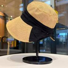 New Hot-Selling Fashion Personalized Elegant Versatile Japanese Style Linen Bow Bucket Hat Women's Summer Wide Brim Sun Protection Bucket Hat Breathable Lightweight Back Split Sun Hat - Upgraded Linen Wrinkle - View 14