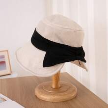 New Hot-Selling Fashion Personalized Elegant Versatile Japanese Style Linen Bow Bucket Hat Women's Summer Wide Brim Sun Protection Bucket Hat Breathable Lightweight Back Split Sun Hat - Upgraded Linen Wrinkle - View 13