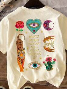 Women's Casual Round Neck Short Sleeve Plus Size T-Shirt Summer - Apricot - View 8