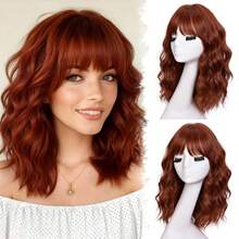14 Inch Gold Gradient Wavy Short Hair With Bangs, Natural Looking Heat Resistant Synthetic Wig For Women, Suitable For Daily Wear, Party And Cosplay - Multicolor - View 8